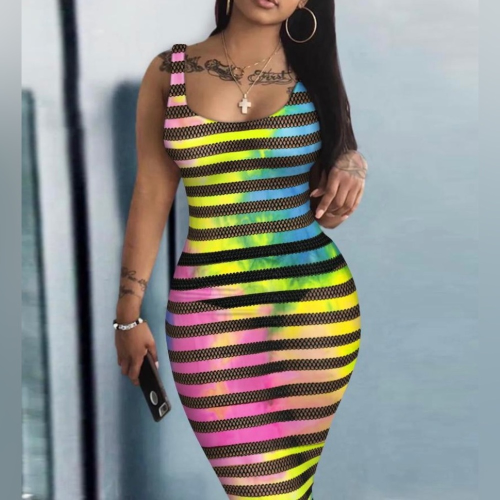 Color block mesh dress